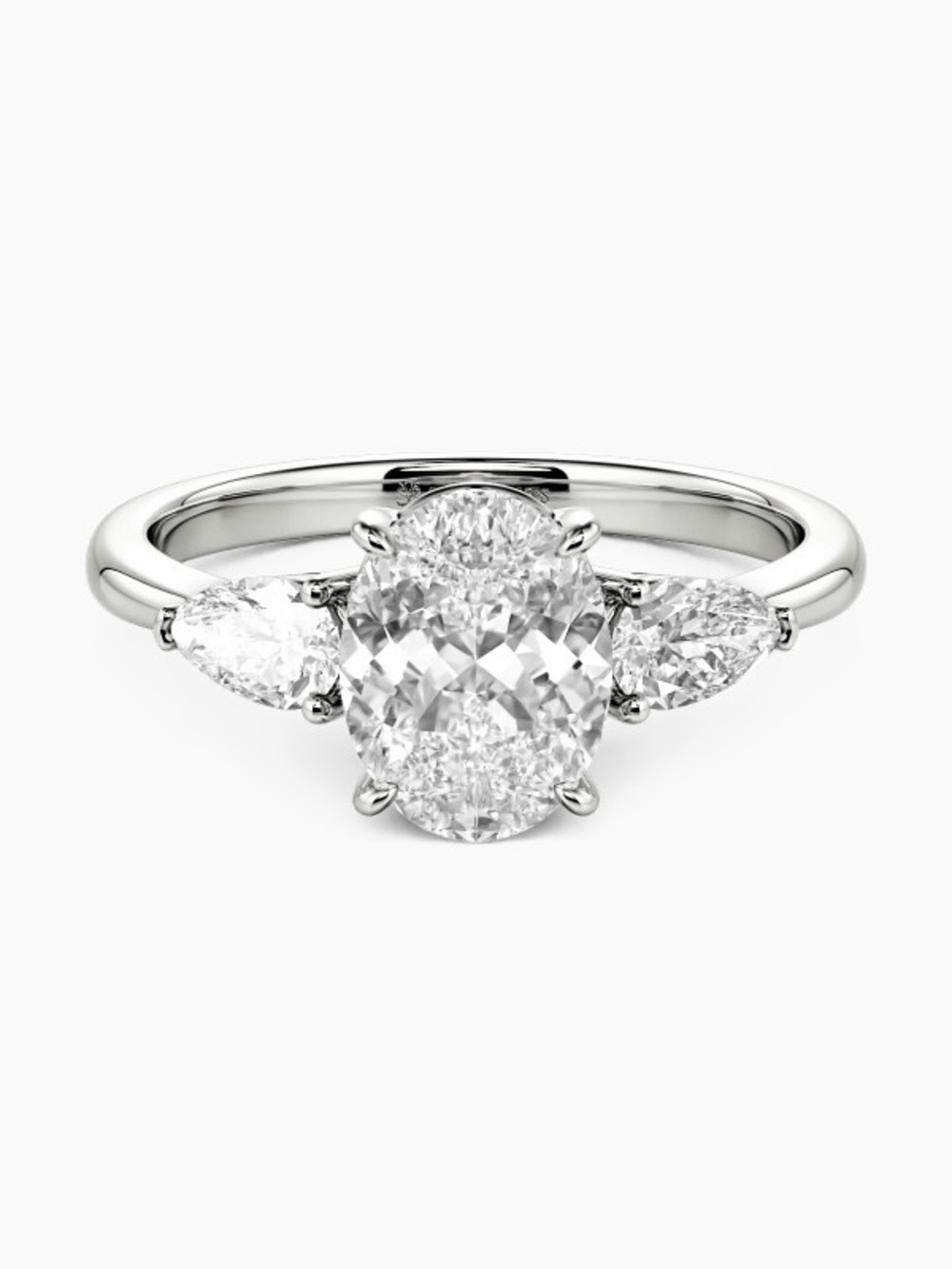 “The Flourishing” Oval Cut 3-Stone Ring, 10K White Gold, NWT